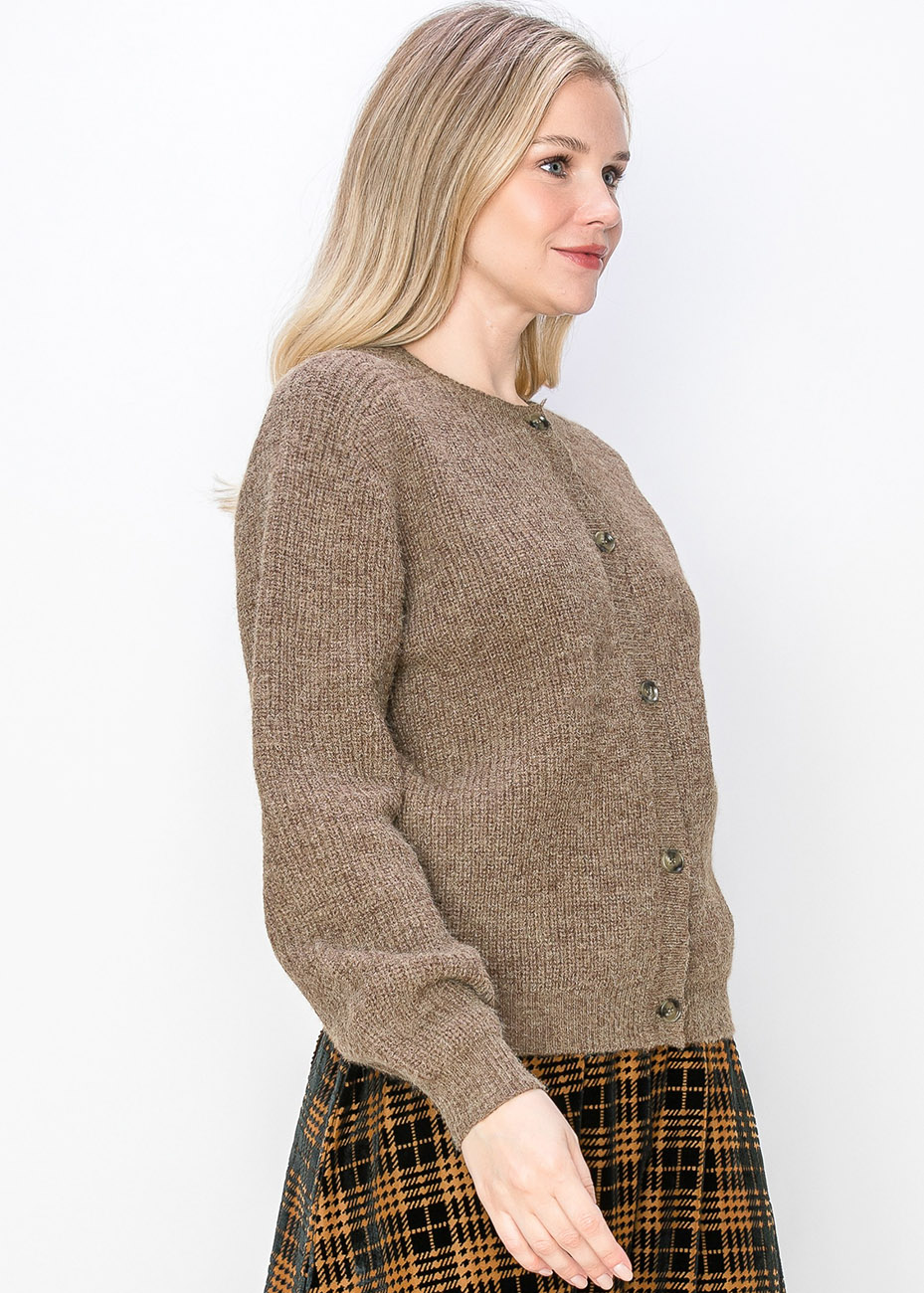 Ribbed Knit Taupe Cardigan | Modest Women Clothing - YAL New York