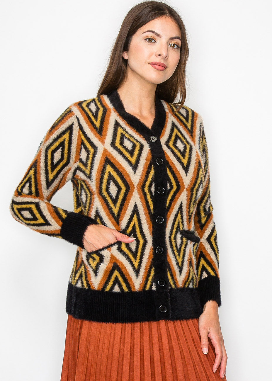 Autumn Vibes Geometric Cardigan | Modest Women Clothing - YAL New York