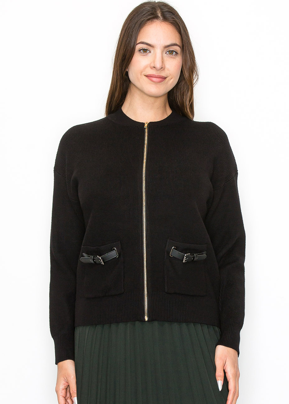 Black Zip Cardigan with Pocket Detail | Modest Women Clothing