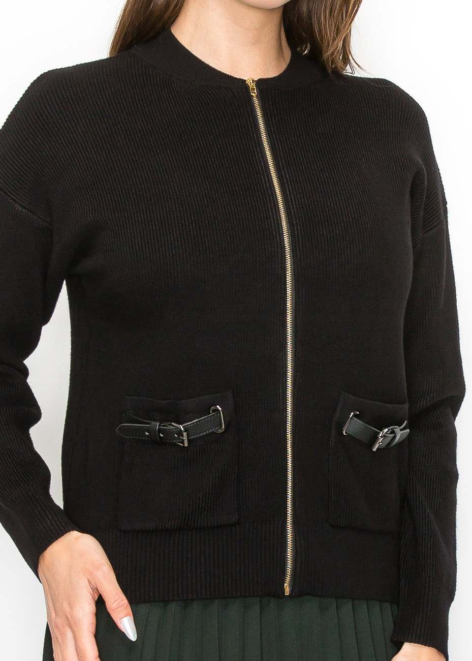 Black Zip Cardigan with Pocket Detail | Modest Women Clothing