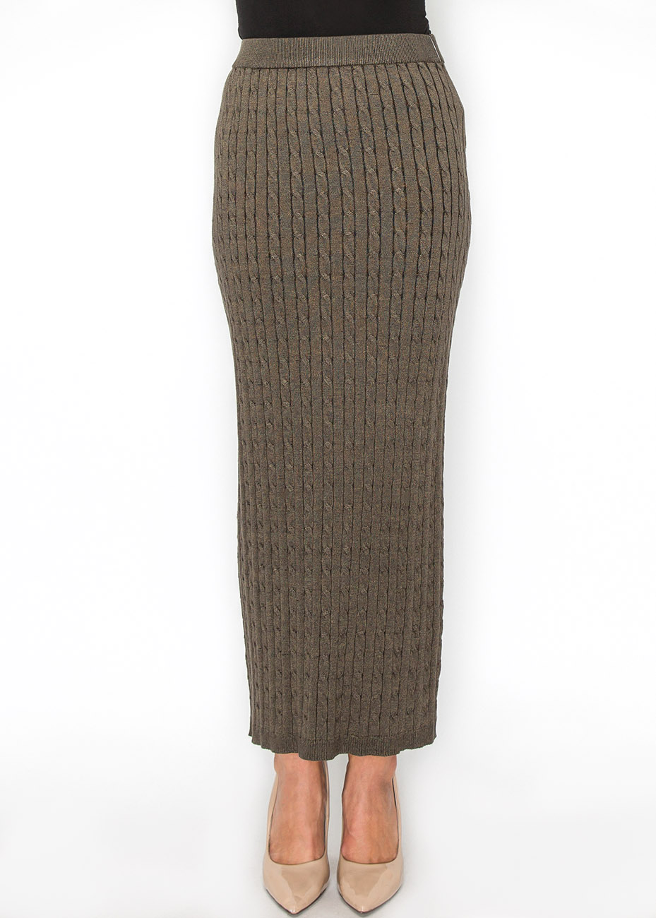 Olive Cable-Knit Maxi Skirt | Modest Women Clothing - YAL New York