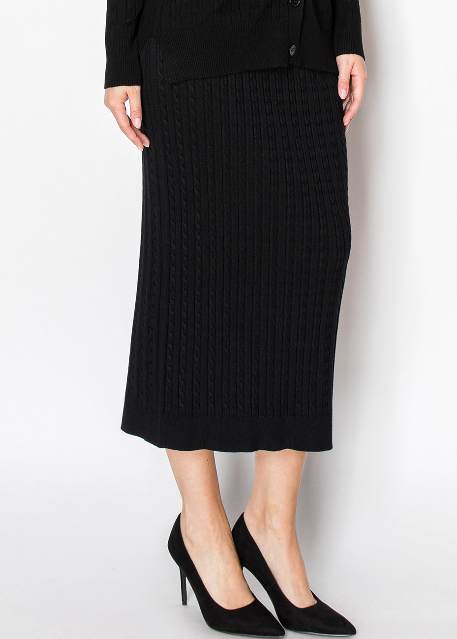 Elegant Black Cable Knit Skirt | Modest Women Clothing - YAL New York