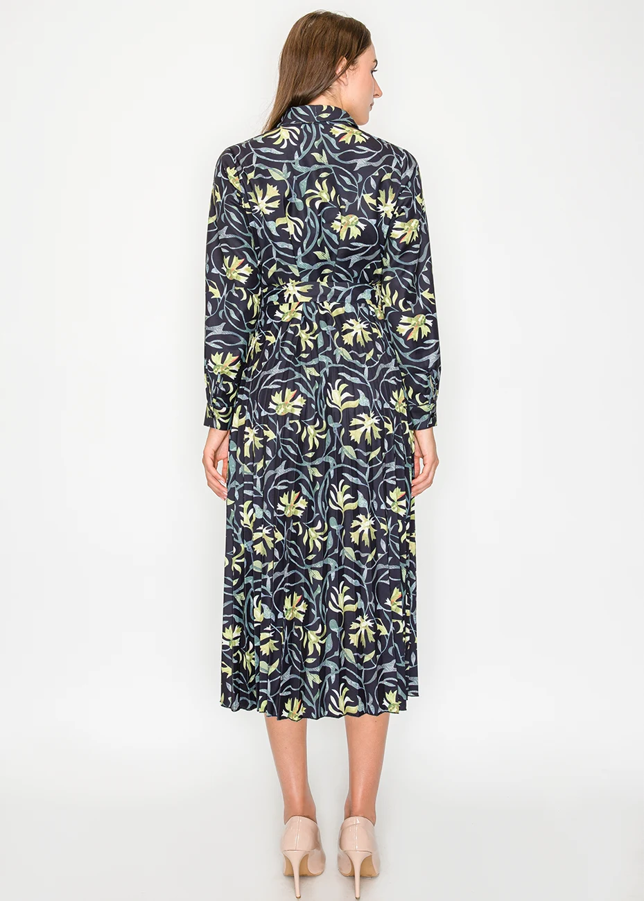 Black Green Floral Button-Front Midi Dress | Modest Women Clothing - YAL  New York