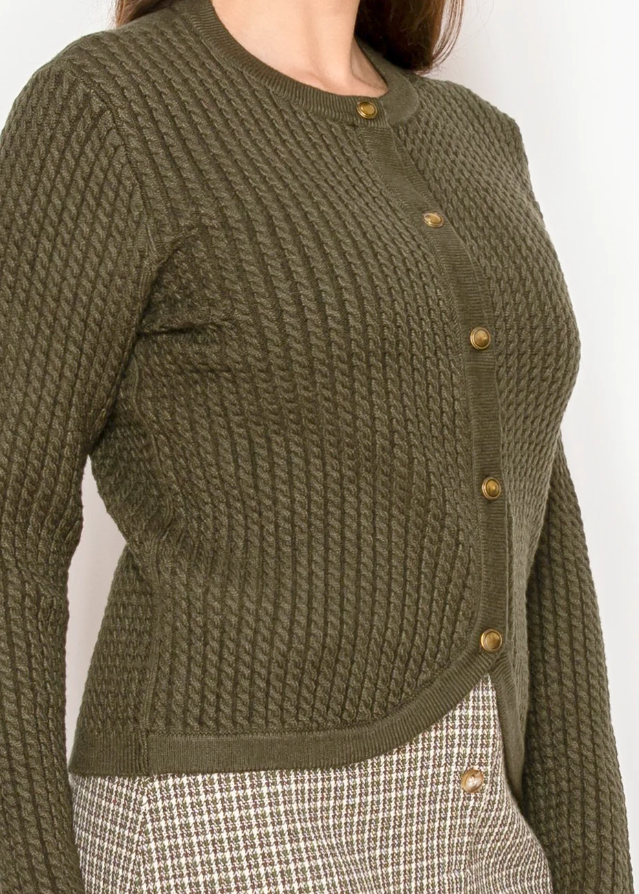 Olive Knit Cardigan with Curved Hem | Modest Women Clothing - YAL