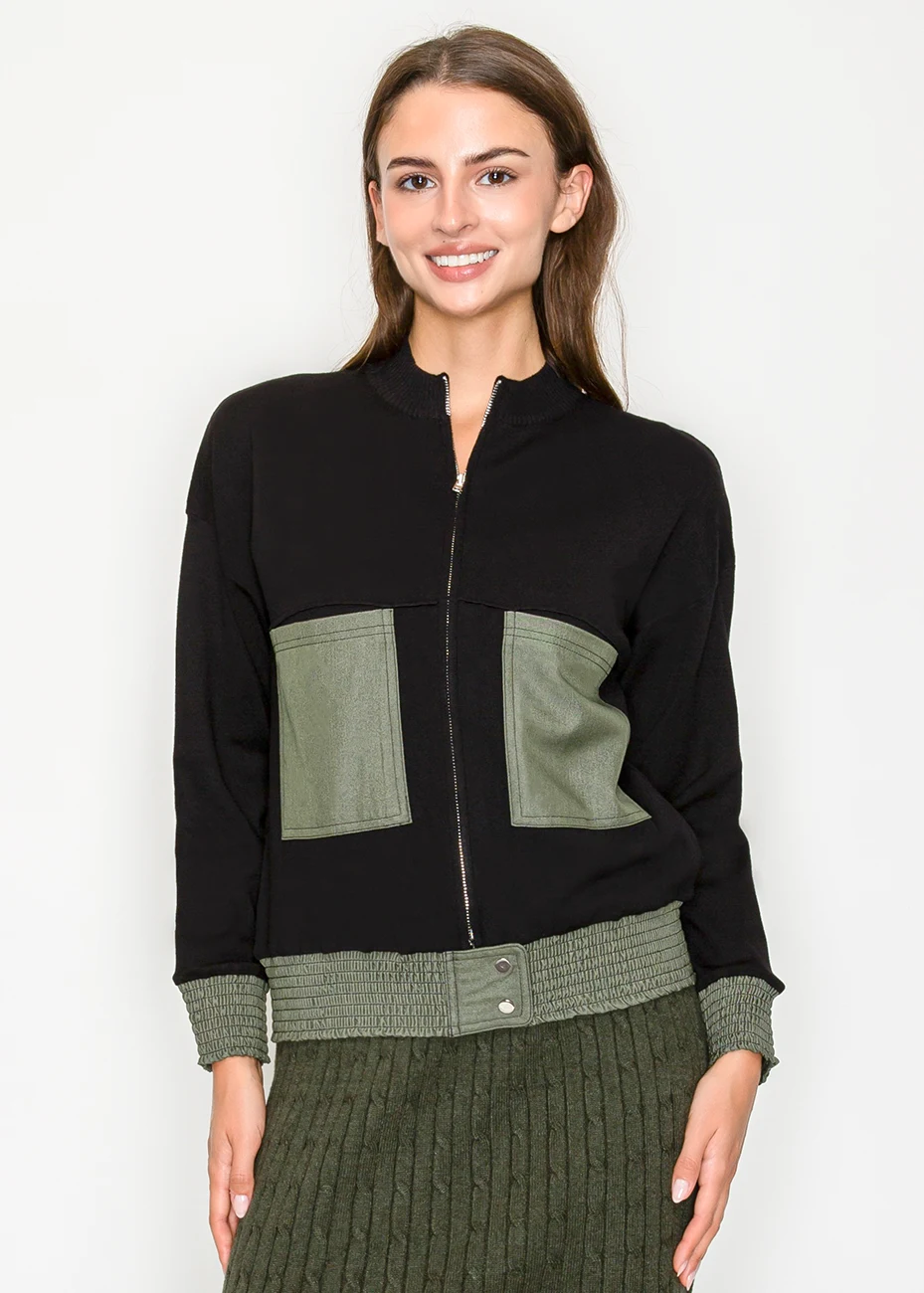 Black and Olive Colorblock Knit Cardigan | Modest Women Clothing