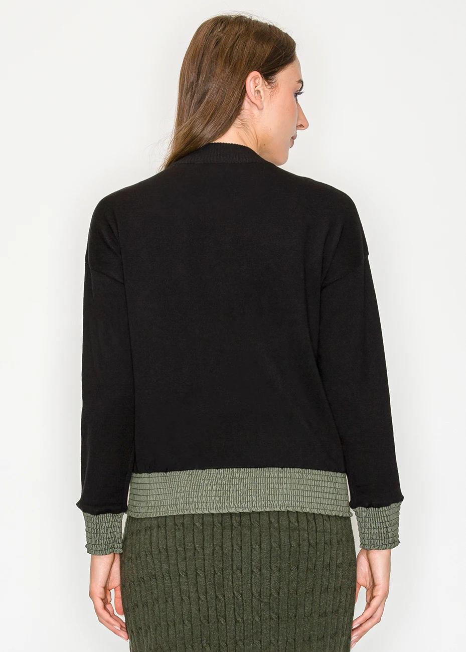 Black and Olive Colorblock Knit Cardigan | Modest Women Clothing
