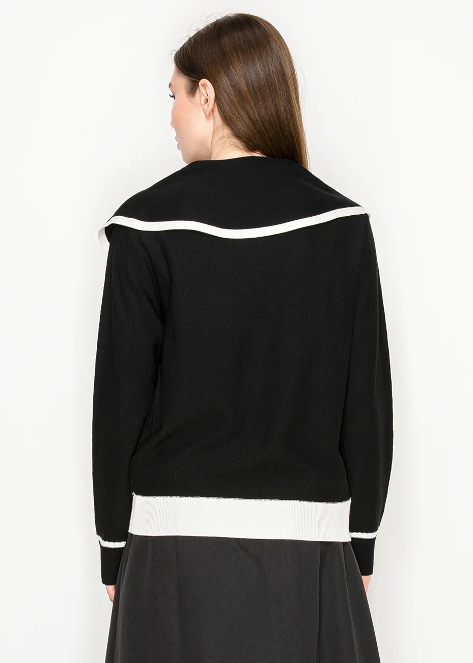 Black Cardigan with White Button Detail | Modest Women Clothing