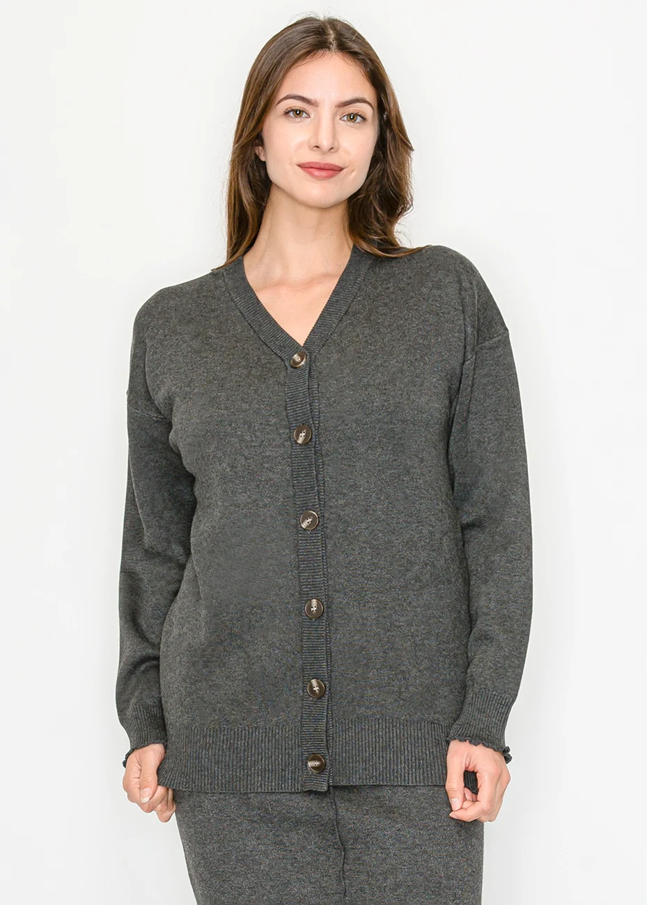 Heather Grey V-Neck Cardigan | Modest Women Clothing - YAL New York