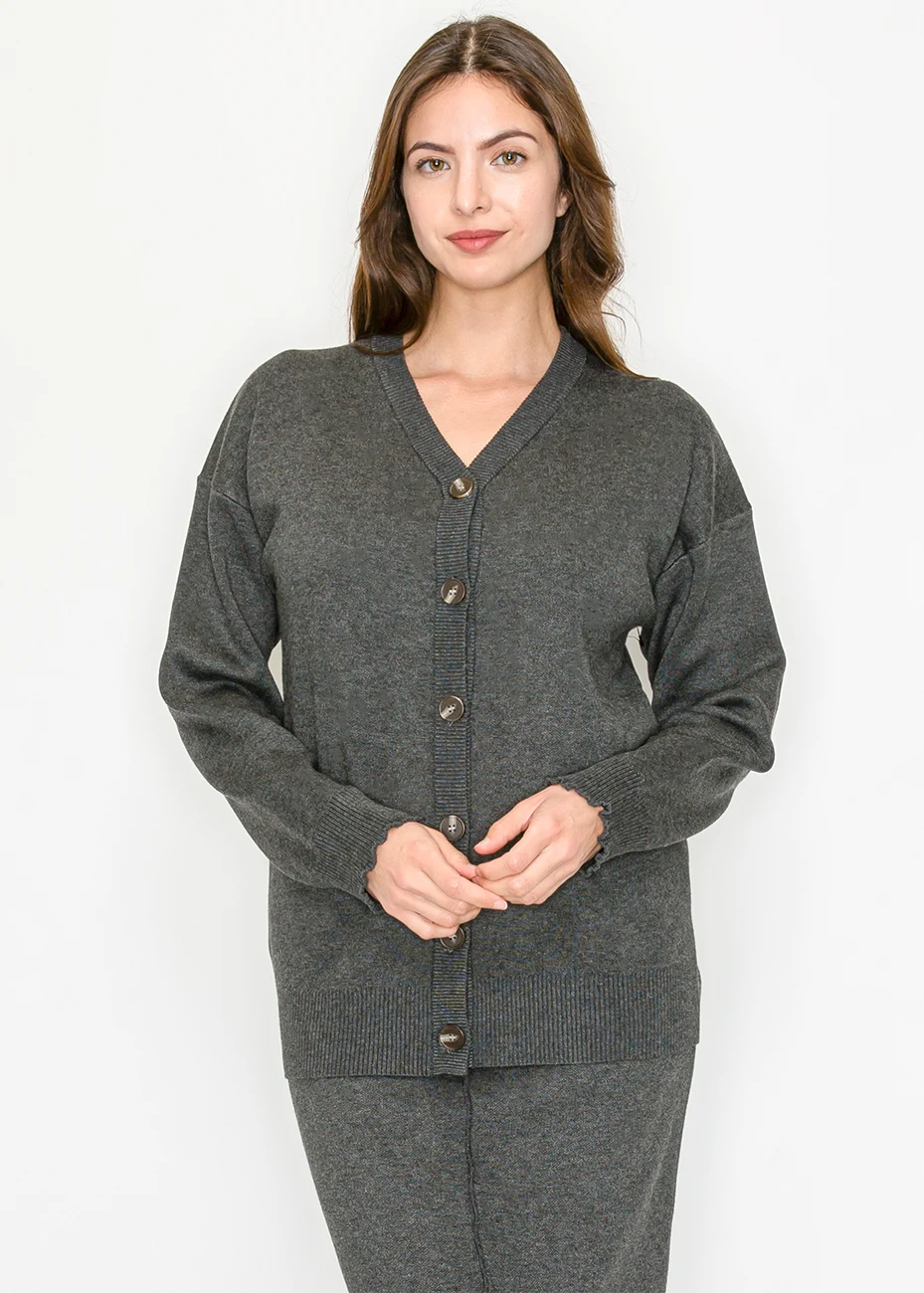 Heather Grey V-Neck Cardigan | Modest Women Clothing - YAL New York