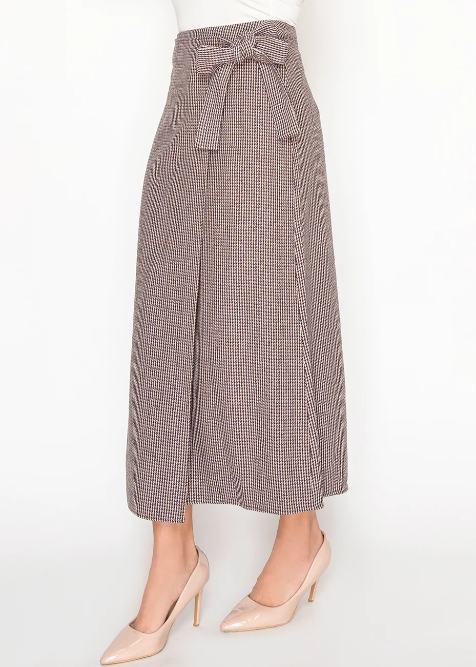 Burgundy Houndstooth Wrap Skirt with Bow | Modest Women Clothing