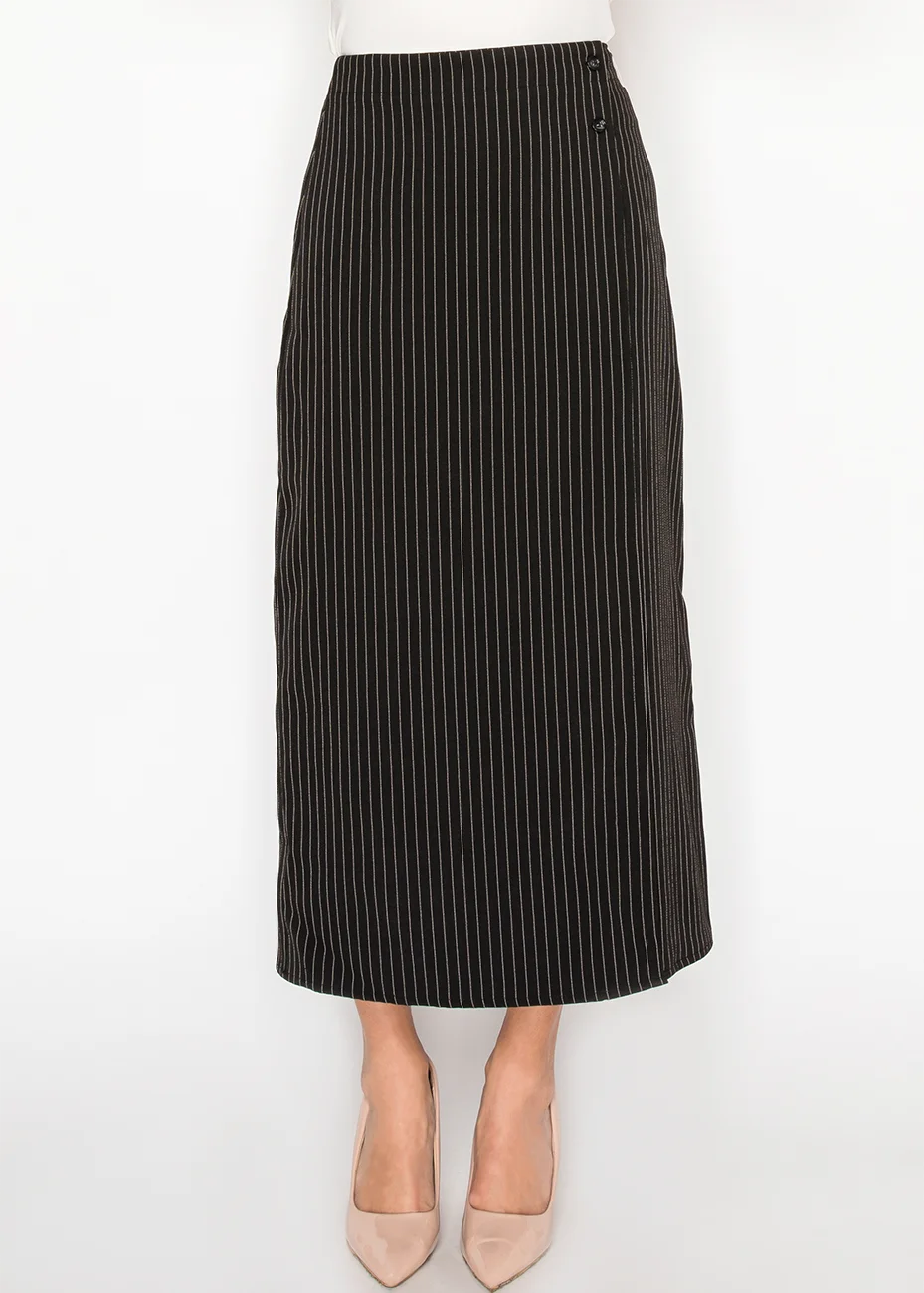 Black Pinstripe Midi Skirt | Modest Women Clothing - YAL New York