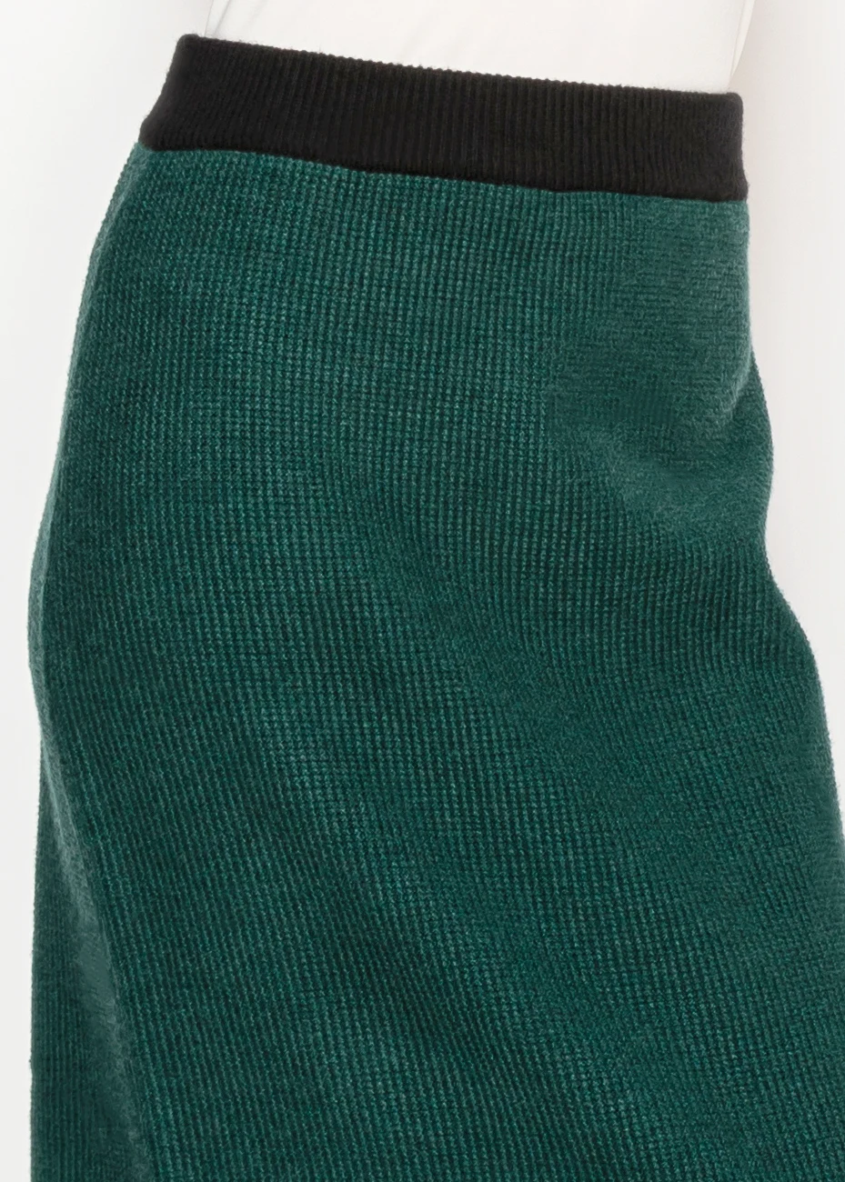 Green Knit Midi Skirt with Black Trim | Modest Women Clothing