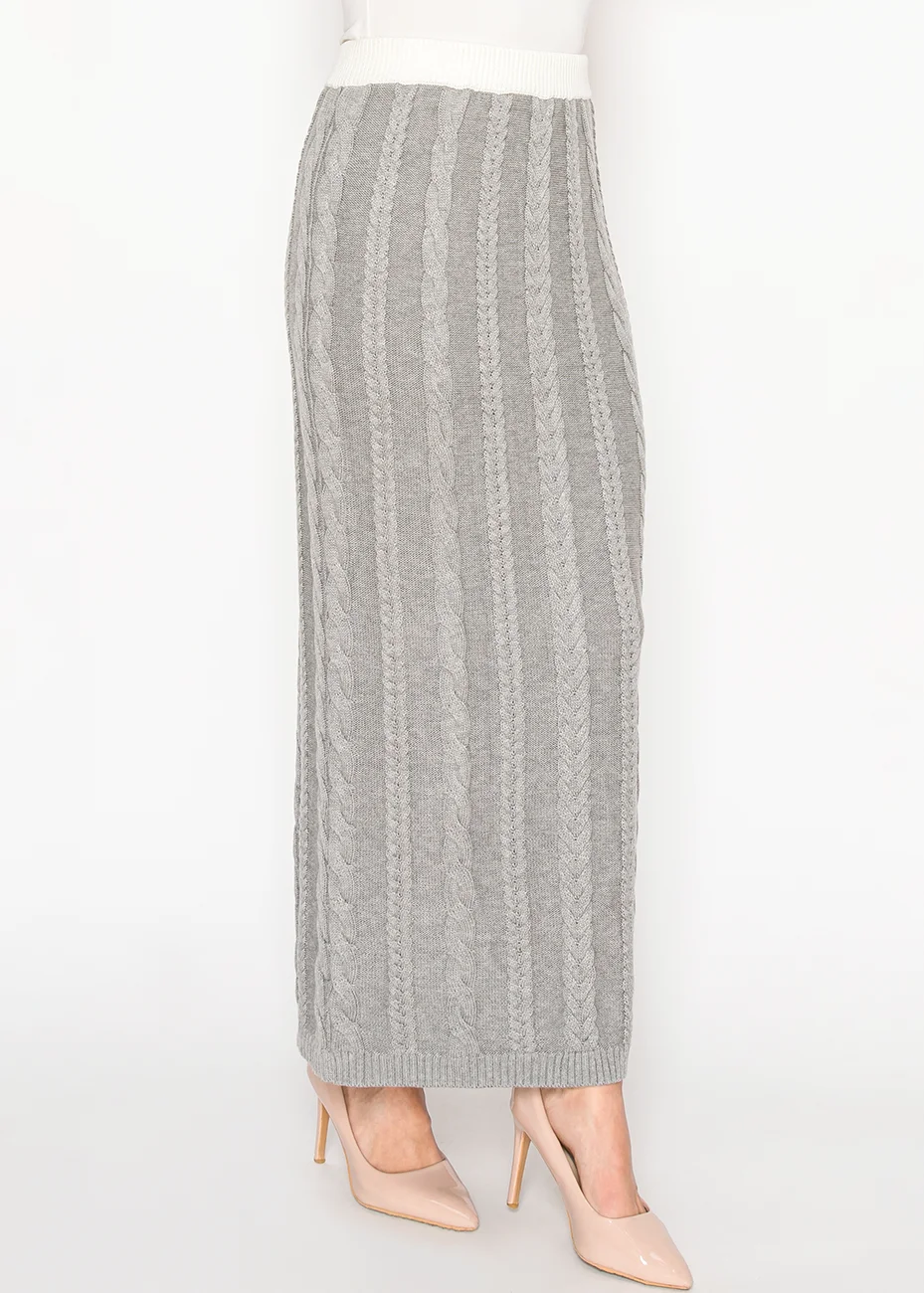 Grey Cable Knit Maxi Skirt | Modest Women Clothing - YAL New York