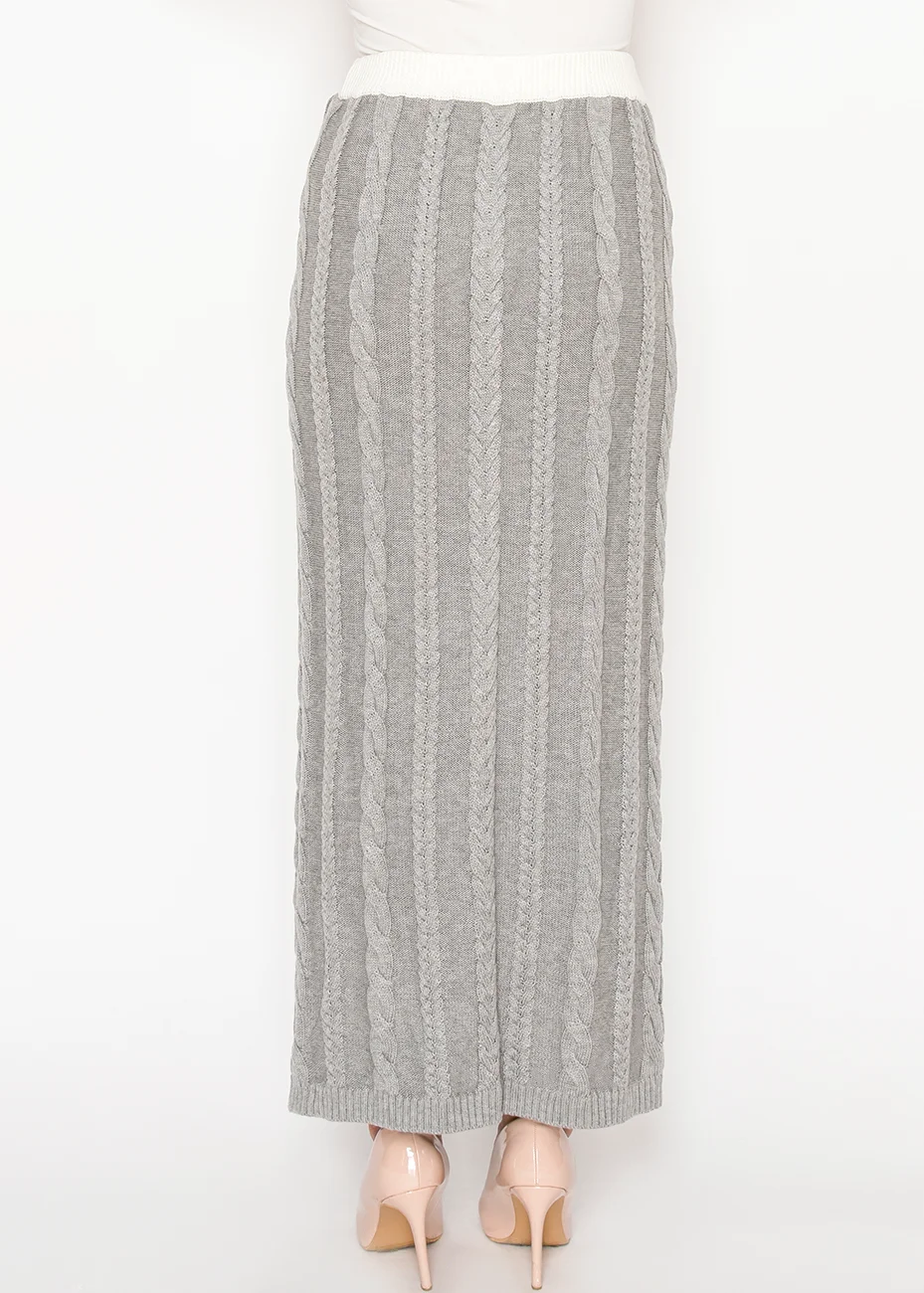 Grey Cable Knit Maxi Skirt | Modest Women Clothing - YAL New York