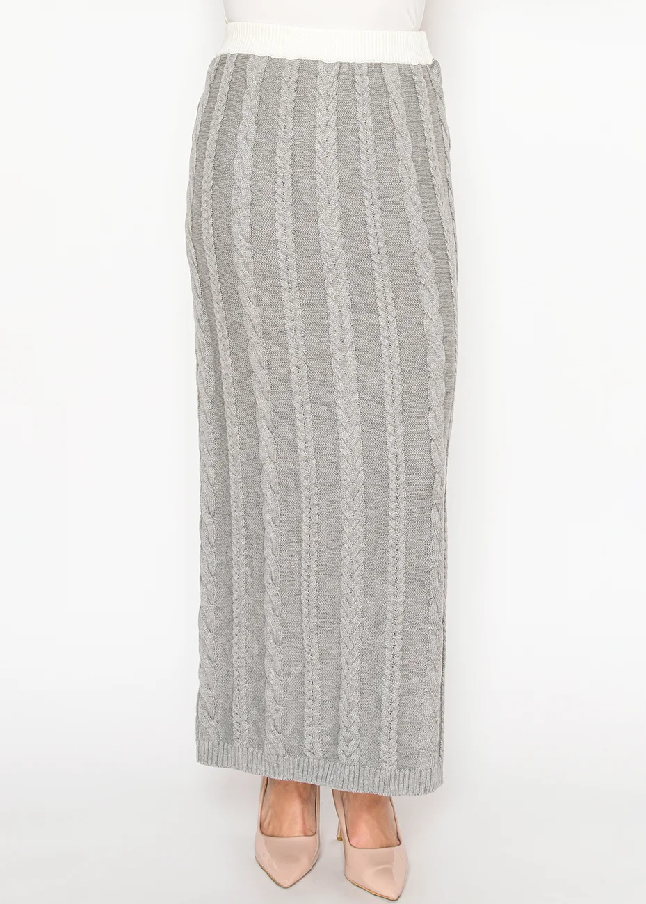 Grey Cable Knit Maxi Skirt | Modest Women Clothing - YAL New York