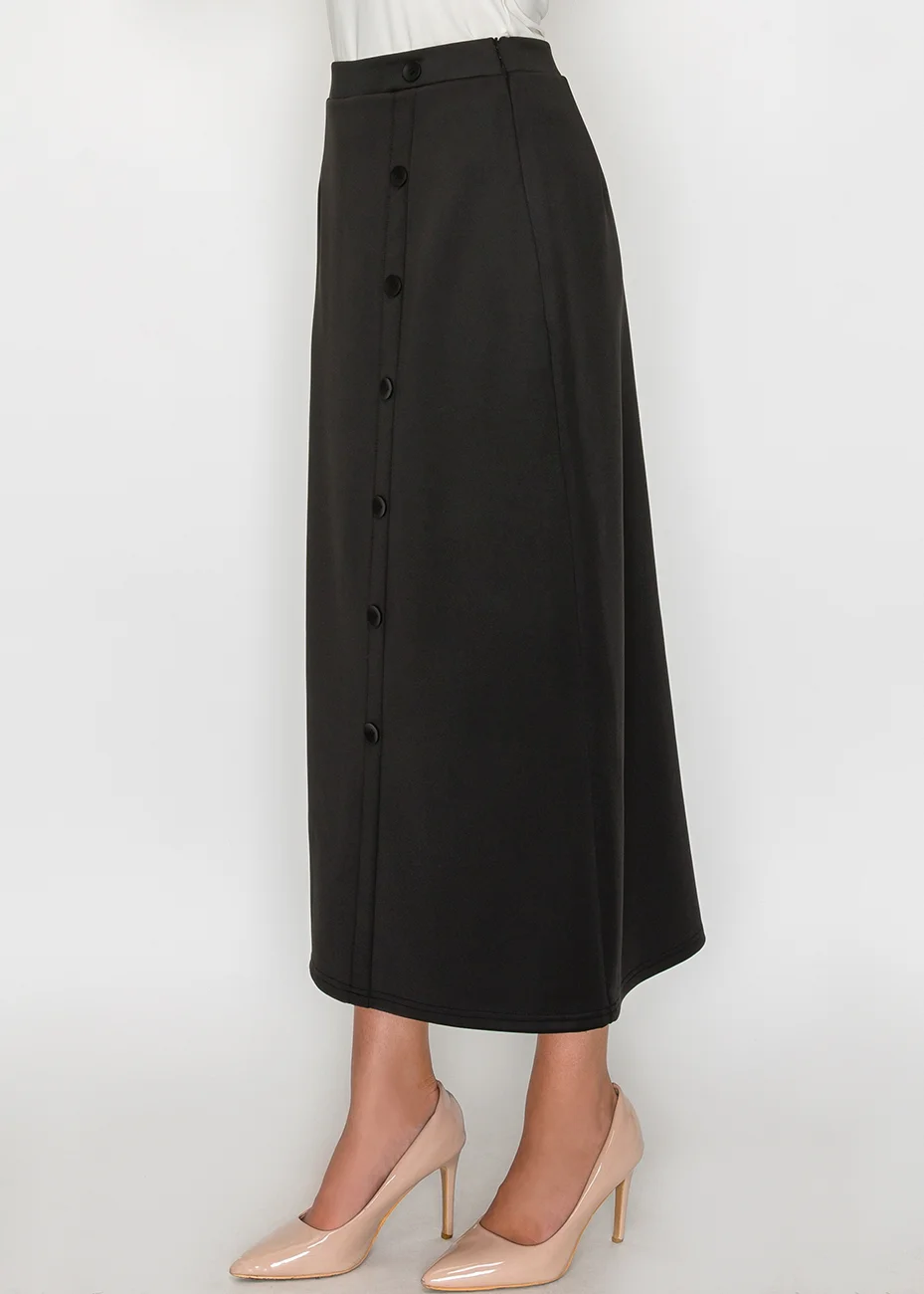 Black Button-Front Midi Skirt | Modest Women Clothing - YAL New York