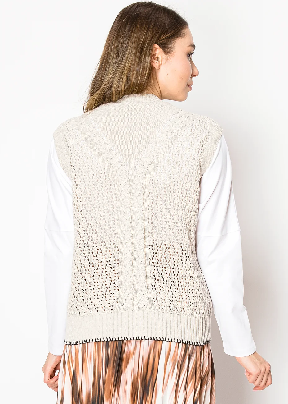 Open-Knit Beige Sweater Vest | Modest Women Clothing - YAL New York
