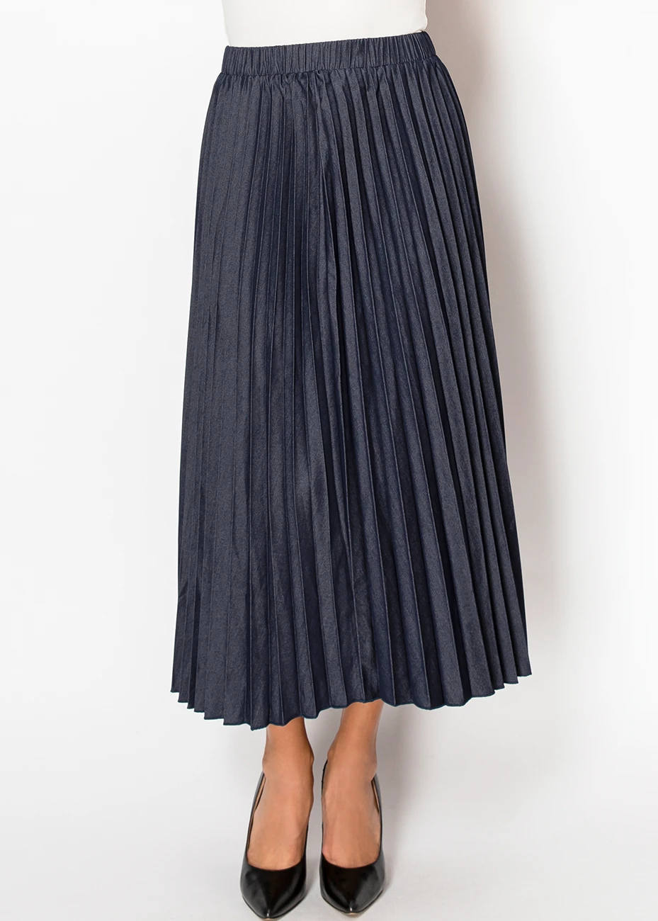 Midnight Flow Denim Pleated Skirt | Modest Women Clothing - YAL