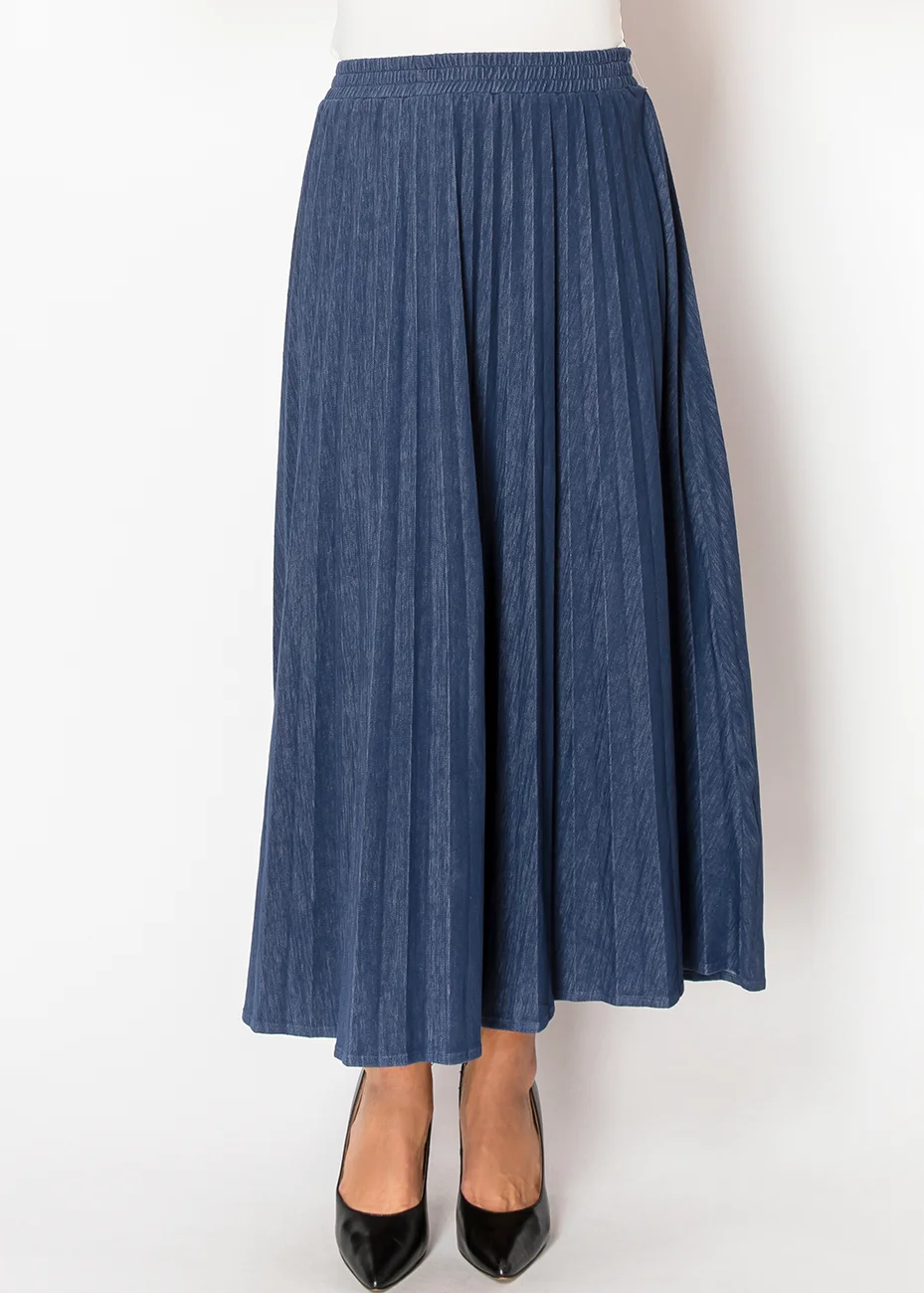 Deep Blue Denim Pleated Skirt | Modest Women Clothing - YAL New York