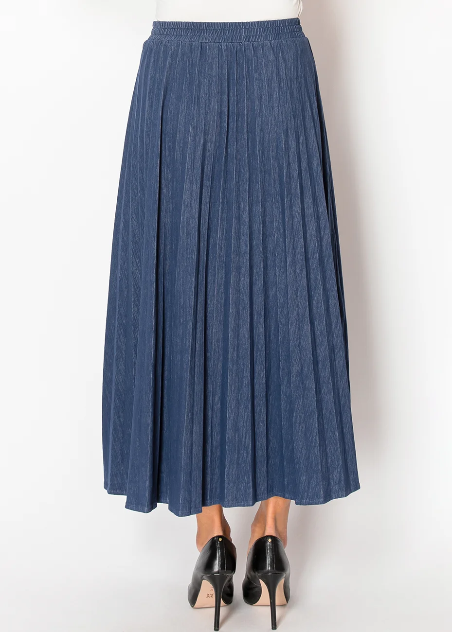 Deep Blue Denim Pleated Skirt | Modest Women Clothing - YAL New York