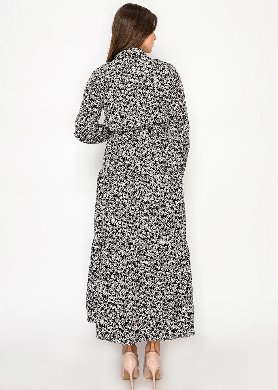 Modest Black Button-Front Floral Dress | Modest Women Clothing