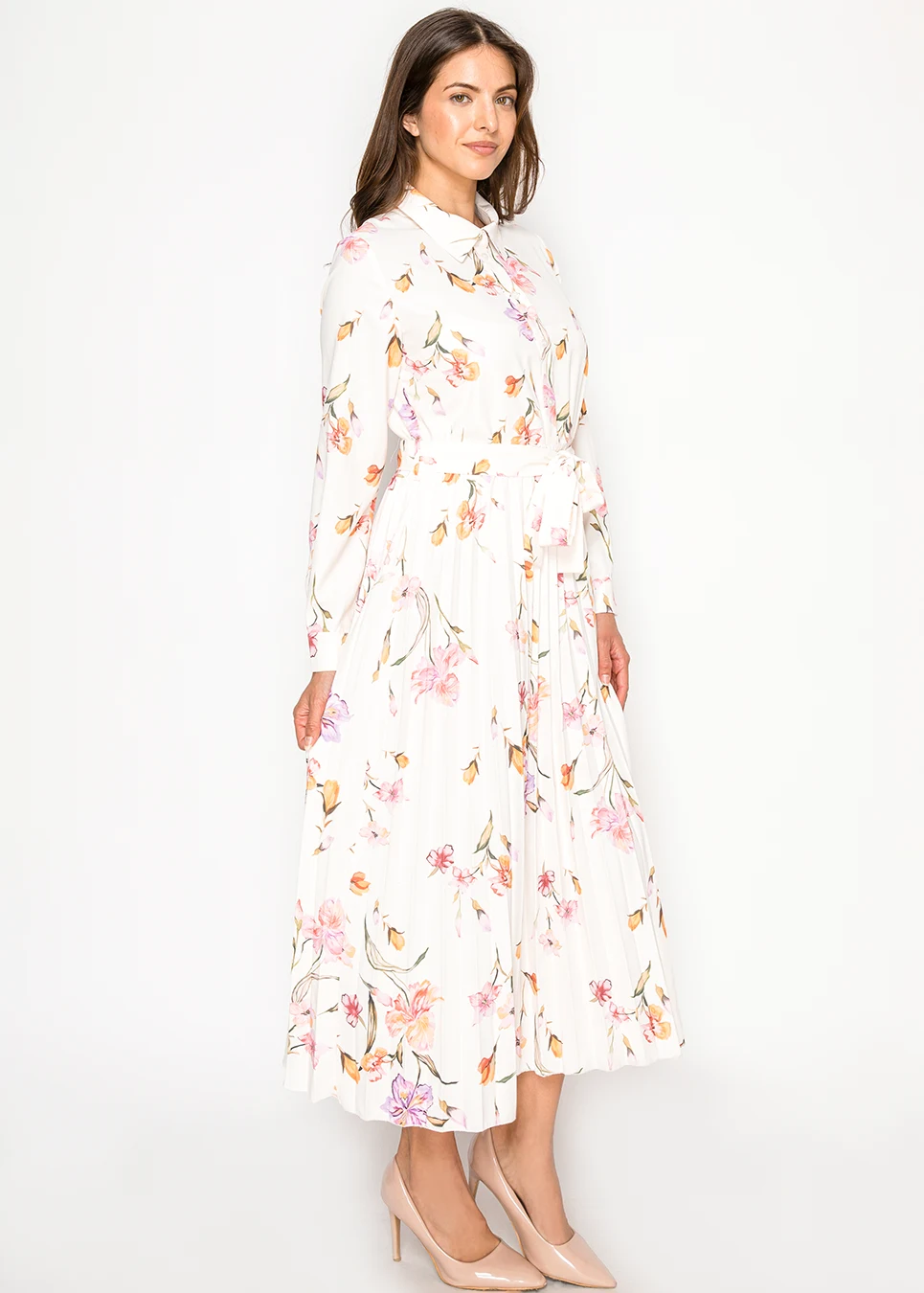 cream floral shirt dress Vintage Floral Button Shirt Dress