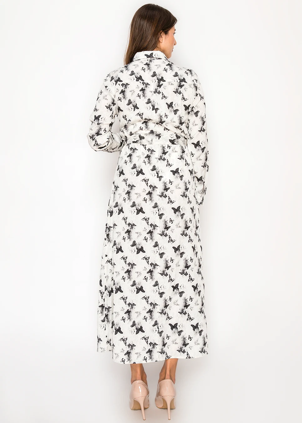 white butterfly dress long sleeve Vintage White Square Neck Butterfly Sequins Lace Ruffle Long Sleeve Dress White / XS