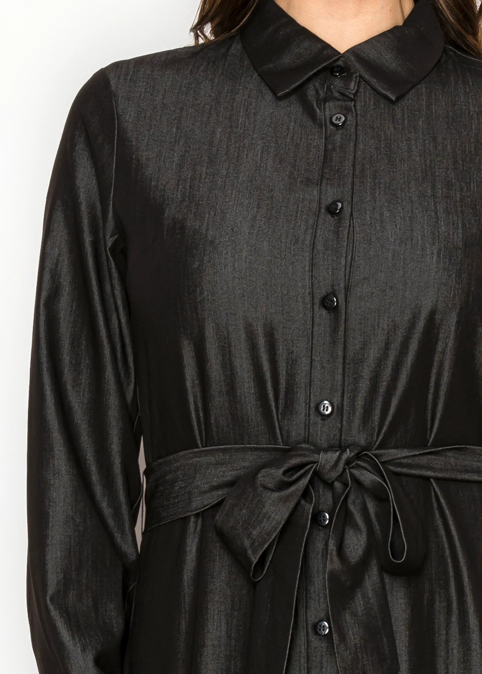 black long sleeve jean dress Washed Black Denim Dress - Mini Denim Dress - Long Sleeve Dress