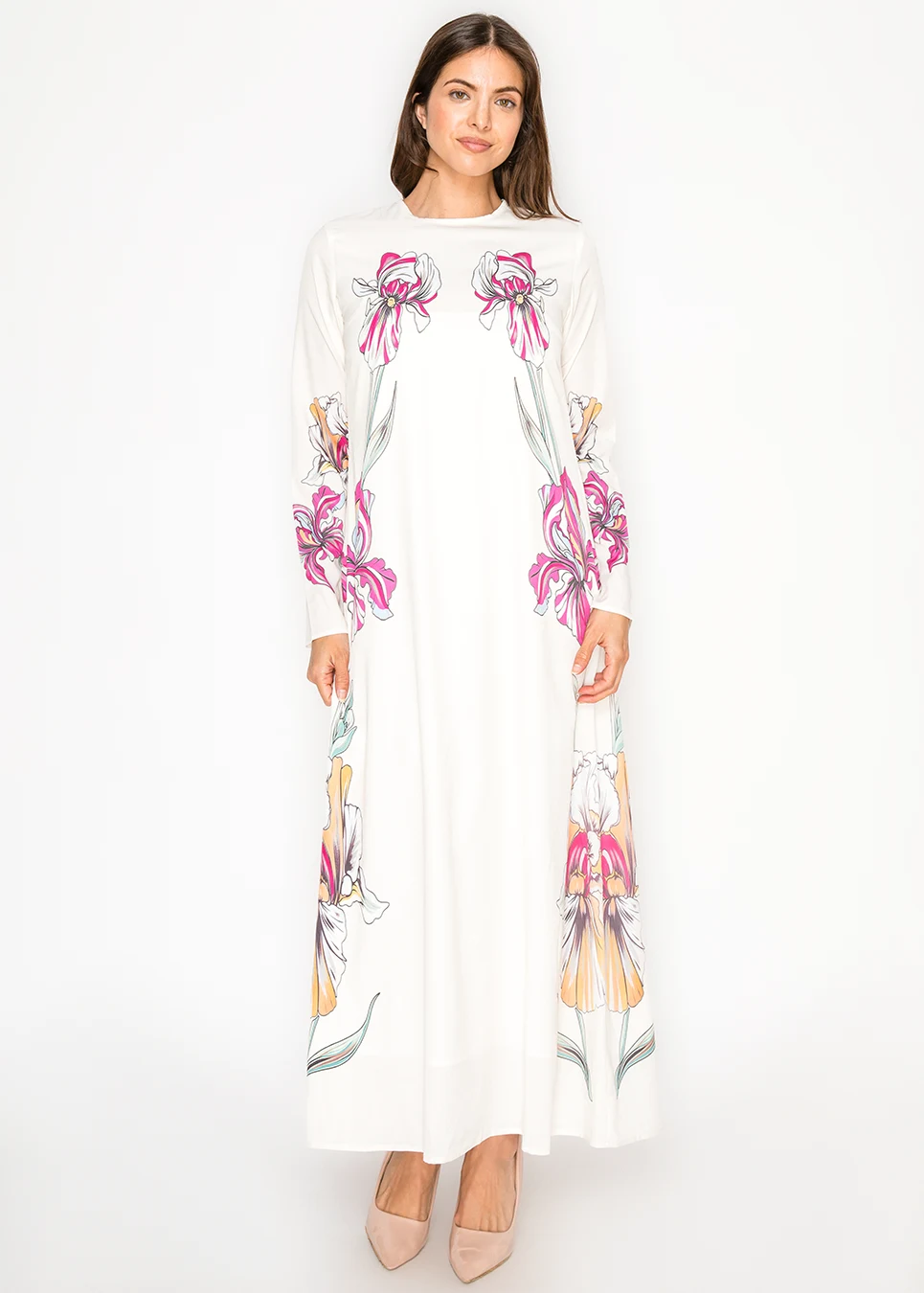 white floral long sleeve dress Floral V-Neck Long-Sleeve Dress Heavenly Blue / S (US 2)