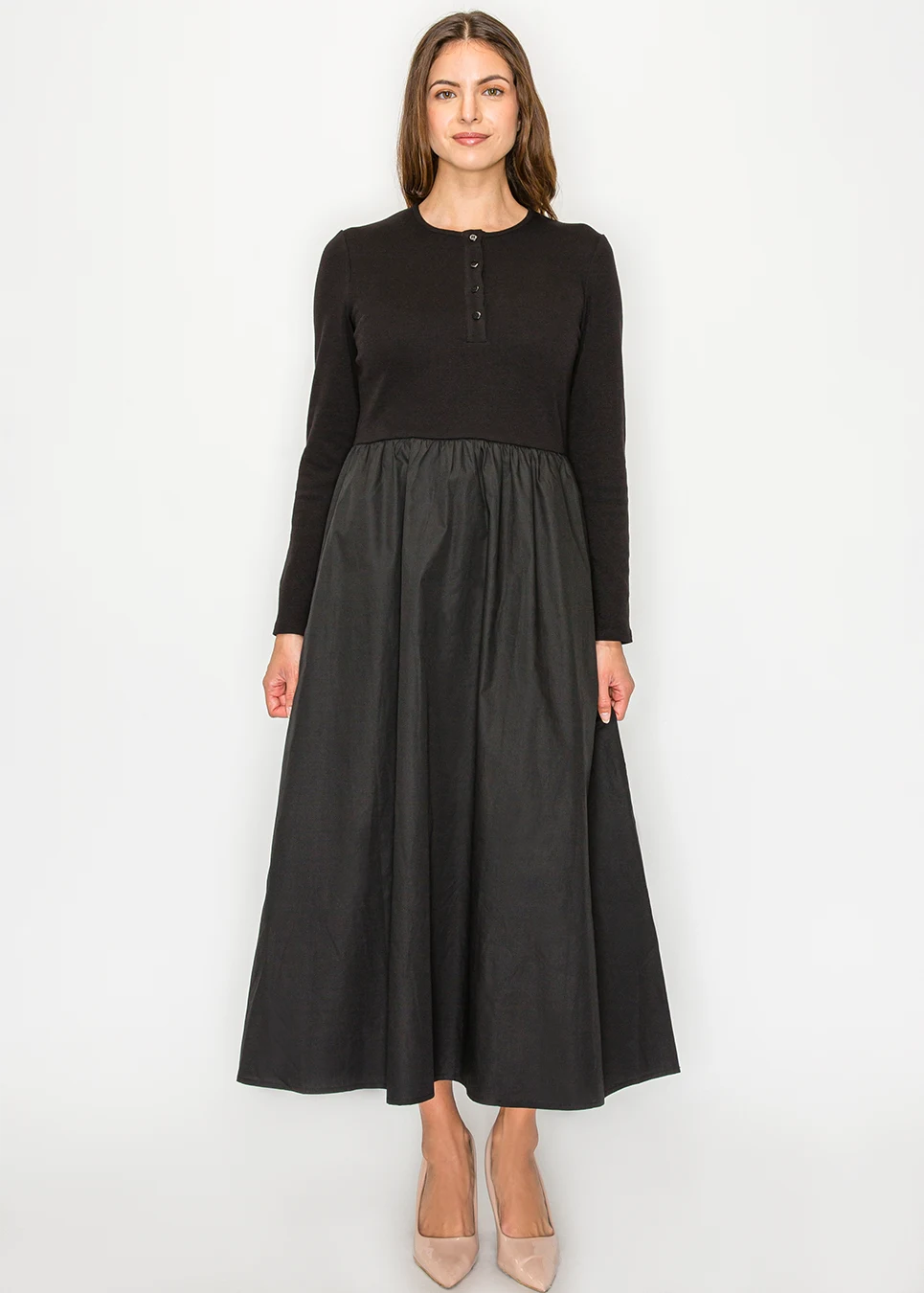 cotton henley dress The Cotton Crochet Henley Dress Navy Blue / M