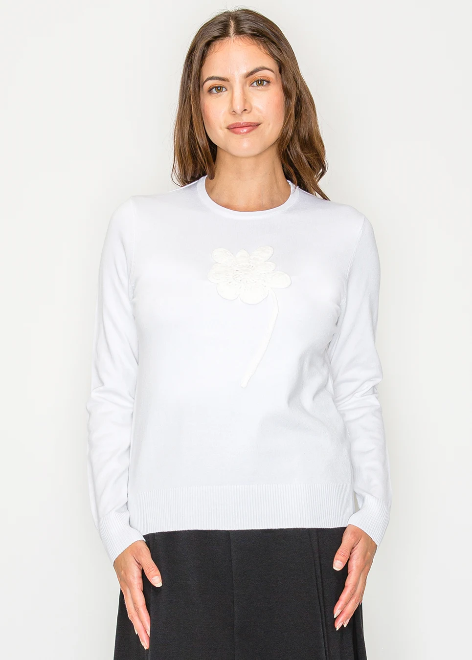 White Flower Detail Everyday Sweater | Modest Women Clothing - YAL
