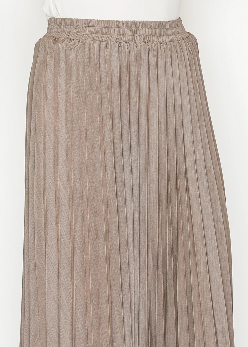Beige Pleated Skirt with Elastic Waist | Modest Women Clothing