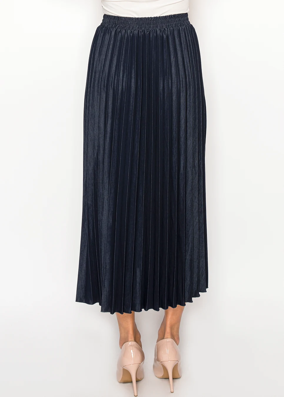 Denim Navy Pleated Midi Skirt | Modest Women Clothing - YAL New York
