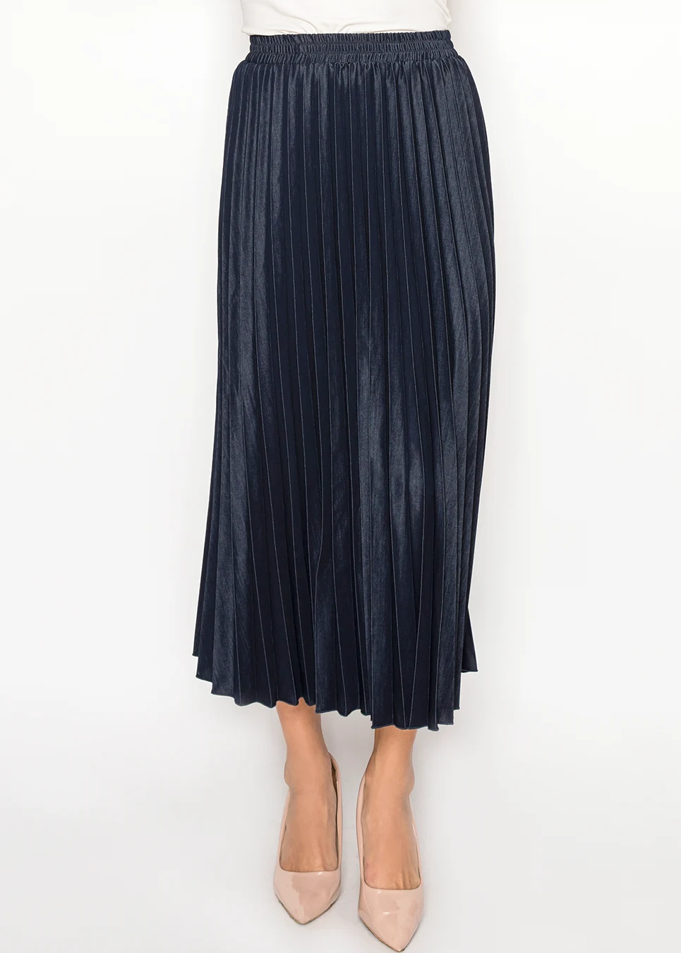 Denim Navy Pleated Midi Skirt | Modest Women Clothing - YAL New York