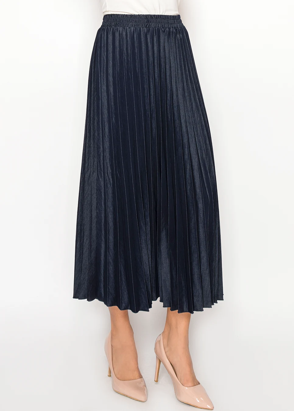 Denim Navy Pleated Midi Skirt | Modest Women Clothing - YAL New York