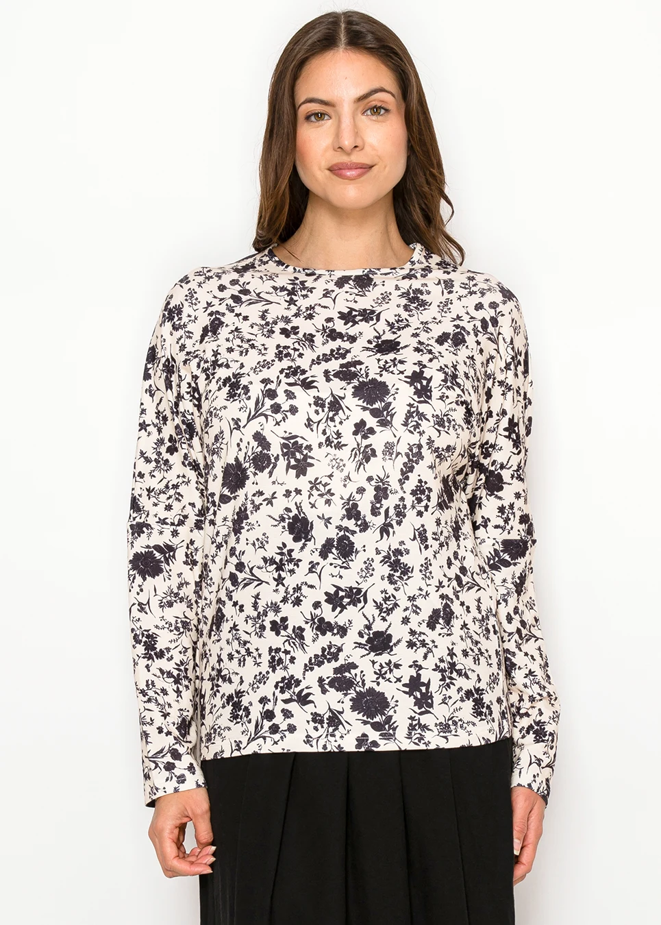 Black Floral Long Sleeve Modest T-Shirt | Modest Women Clothing